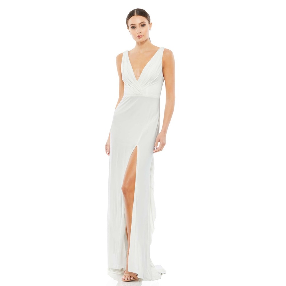 Mac Duggal 12336 White Jersey Gown Size 4 White NWT (Stretchy)